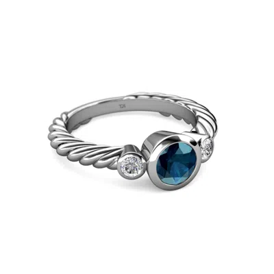 Pre-owned Trijewels Blue & White Diamond Womens 3 Stone Engagement Ring 0.70 Ctw 14k Gold Jp:103738