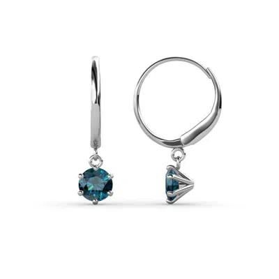 Pre-owned Trijewels Blue Diamond 1/2 Ctw 6 Prong Solitaire Drop & Dangle Earrings 14k Gold Jp:66934