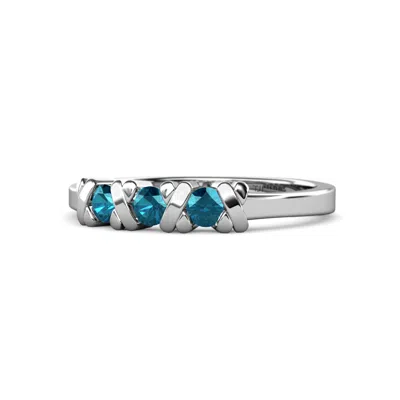 Pre-owned Trijewels Blue Diamond Xoxo Hugs And Kisses 3 Stone Ring 0.30 Cttw In 14k Gold Jp:102089