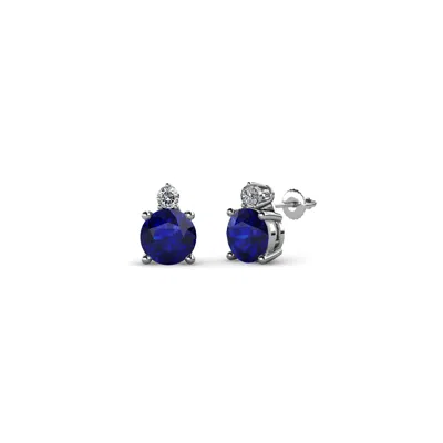 Pre-owned Trijewels Blue Sapphire & Diamond 2 Stone Stud Earrings 0.60 Ctw In 14k Gold Jp:68979 In G-h