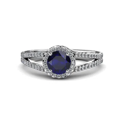 Pre-owned Trijewels Blue Sapphire And Diamond Halo Engagement Ring 1.33 Cttw 18k Gold Jp:54501 In G - H