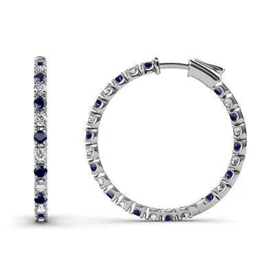 Pre-owned Trijewels Blue Sapphire & Diamond Inside-out Hoop Earrings 0.92 Ct Tw In 14k Gold Jp:36937 In G-h