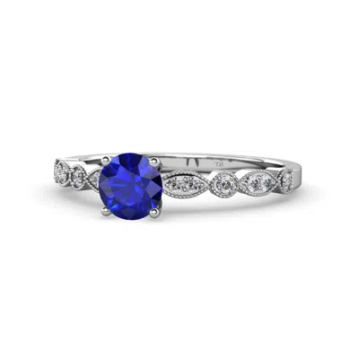 Pre-owned Trijewels Blue Sapphire And Diamond Solitaire Plus Engagement Ring In 14k Gold Jp:58412 In G - H