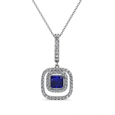 Pre-owned Trijewels Blue Sapphire And Diamond Womens Halo Pendant 0.68 Ctw 14k Gold 18" Jp:86587 In I-j