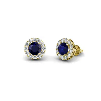Pre-owned Trijewels Blue Sapphire And Diamond Womens Halo Stud Earrings 7/8 Ctw 14k Gold Jp:26447 In H-i