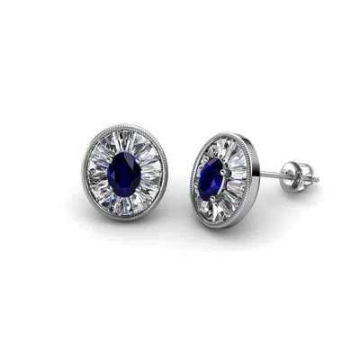 Pre-owned Trijewels Blue Sapphire Diamond 1 1/8 Ctw Halo Stud Earrings 14k Gold Jp:239195
