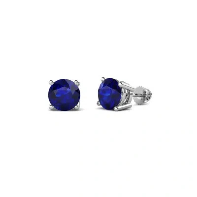 Pre-owned Trijewels Blue Sapphire Four Prong Solitaire Stud Earrings 1.05 Ctw 14k Gold Jp:65890