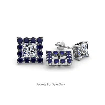 Pre-owned Trijewels Blue Sapphire Halo Jacket For Stud Earrings 0.76 Ctw In 14k Gold Jp:39416