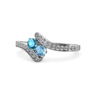 Pre-owned Trijewels Blue Topaz 2 Stone With Side Diamonds Bypass Engagement Ring 14k Gold Jp:90730 In G - H