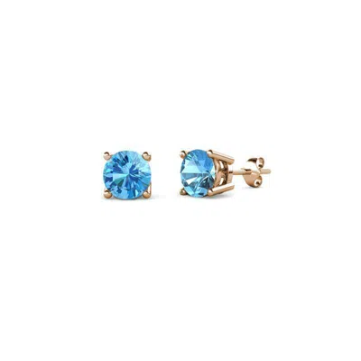 Pre-owned Trijewels Blue Topaz 4mm Four Prong Solitaire Stud Earrings 3/8 Ctw 14k Gold Jp:63439 In Swiss-blue