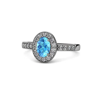 Pre-owned Trijewels Blue Topaz And Diamond Engagement Ring 1.20 Ctw In 14k White Gold Jp:109252 In I-j