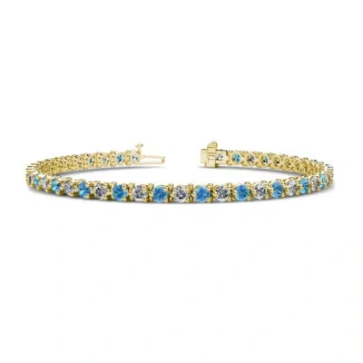 Pre-owned Trijewels Blue Topaz & Diamond Eternity Tennis Bracelet 5.32 Ctw 14k Yellow Gold Jp:124812 In G-h