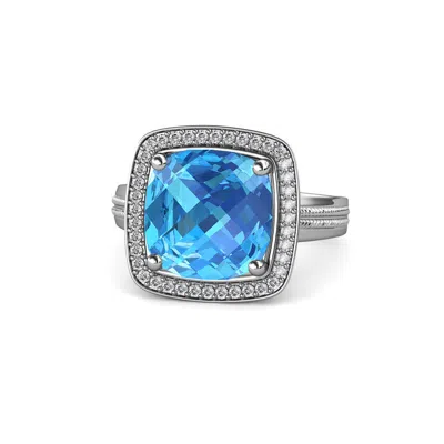 Pre-owned Trijewels Blue Topaz & Diamond Halo Engagement Ring 8.75 Ctw 14k White Gold Jp:109407 In J-k