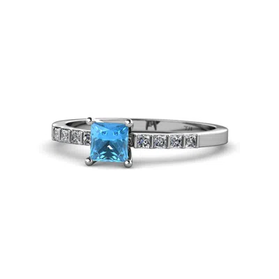 Pre-owned Trijewels Blue Topaz & Diamond (si2-i1, G-h) Engagement Ring 0.84 Ct Tw In 14k Gold In G - H