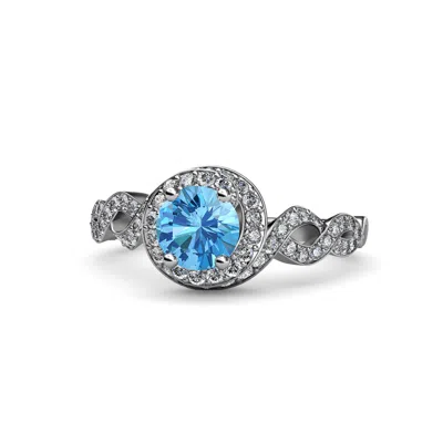 Pre-owned Trijewels Blue Topaz & Diamond Twisted Halo Engagement Ring 1.60 Cttw In 14k Gold Jp:83704 In G-h