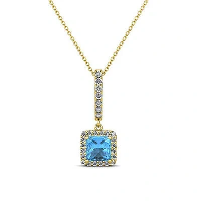 Pre-owned Trijewels Blue Topaz & Diamond Womens Halo Pendant Necklace 0.76 Ctw 14k Gold 18" Jp:86239 In I-j