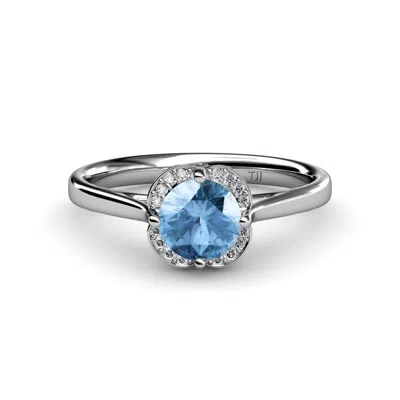Pre-owned Trijewels Blue Topaz Diamond Women Halo Engagement Ring 14k Gold.jp:36117 In G-h
