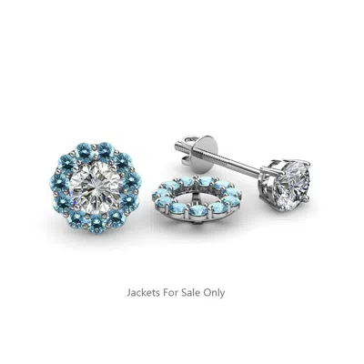 Pre-owned Trijewels Blue Topaz Halo Jacket For Stud Earrings 1/2 Ctw In 14k Gold Jp:56561
