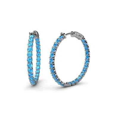 Pre-owned Trijewels Blue Topaz Inside-out Womens Hoop Earrings 1 3/4 Ctw 14k White Gold Jp:37652