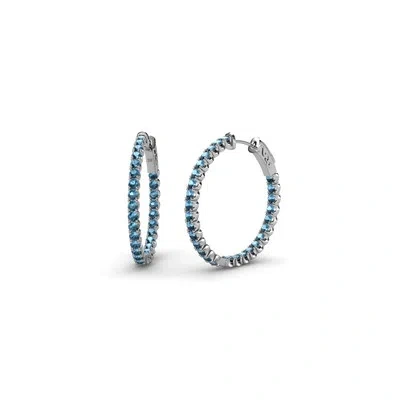 Pre-owned Trijewels Blue Topaz Inside-out Womens Hoop Earrings 1.54 Ctw 14k Gold Jp:36829