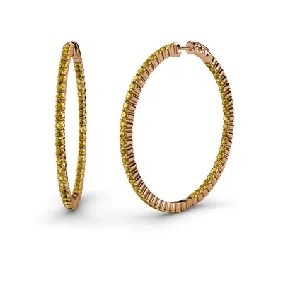 Pre-owned Trijewels Citrine 1 3/4 Ctw Common Prong Inside-out Hoop Earrings 14k Rose Gold Jp:37591 In Yellow