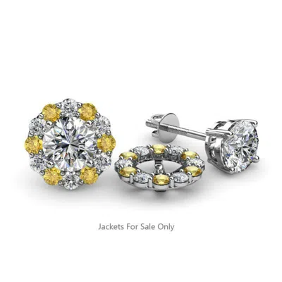 Pre-owned Trijewels Citrine & Diamond Halo Jacket For Stud Earrings 5/8 Ctw 14k Gold Jp: 65009 In G - H