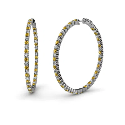 Pre-owned Trijewels Citrine And Diamond Inside-out Hoop Earrings 3.00 Ctw In 14k Gold Jp:37529 In G-h