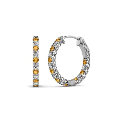 Pre-owned Trijewels Citrine And Diamond Inside-out Womens Hoop Earrings 0.75 Ctw 14k Gold Jp:137902 In H-i