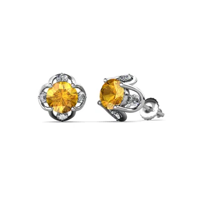Pre-owned Trijewels Citrine And Diamond Womens Tulip Stud Earrings 1.04 Ctw 14k Gold Jp:84999 In Yellow