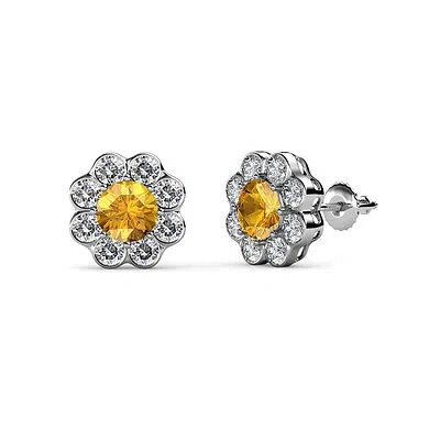 Pre-owned Trijewels Citrine Diamond Floral Womens Halo Stud Earrings 2.35 Ctw 14k Gold Jp:69195 In G - H