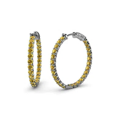 Pre-owned Trijewels Citrine Inside-out Womens Hoop Earrings 1.80 Ctw 14k Gold Jp:37655 In Yellow