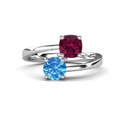 Pre-owned Trijewels Cushion Rhodolite Garnet & Blue Topaz 2 Ctw Promise Ring 14k Gold Jp:317364 In Red-violet