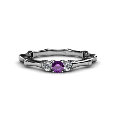 Pre-owned Trijewels Diamond And Amethyst Womens 3 Stone Bamboo Ring 0.28 Ctw 14k Gold Jp:33950 In G - H