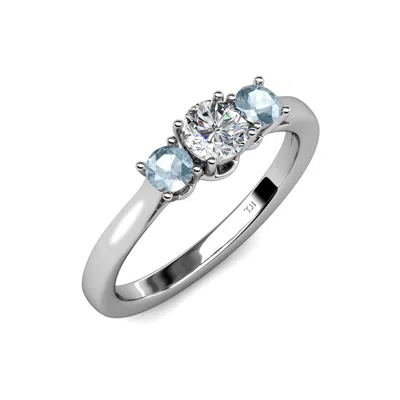 Pre-owned Trijewels Diamond & Aquamarine Women 3 Stone Engagement Ring 1.07 Ct Tw 14k Gold Jp:41789