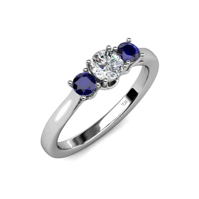 Pre-owned Trijewels Diamond & Blue Sapphire Women 3 Stone Engagement Ring 1.03 Cttw 14k Gold Jp:8905