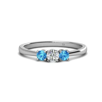 Pre-owned Trijewels Diamond & Blue Topaz Women 3 Stone Engagement Ring 1/2 Ct Tw 14k Gold Jp: 34917 In G - H