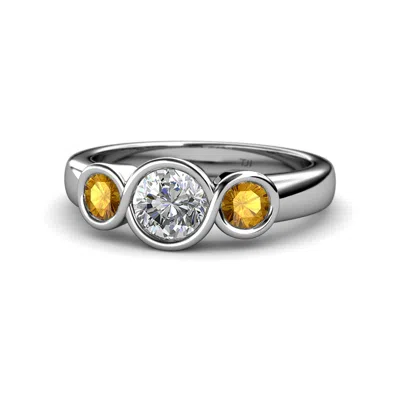 Pre-owned Trijewels Diamond & Citrine Infinity Three Stone Ring 1.53 Cttw In 14k Gold Jp:108771