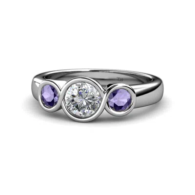 Pre-owned Trijewels Diamond & Iolite Infinity Three Stone Ring 1.53 Cttw In 14k Gold Jp:108774