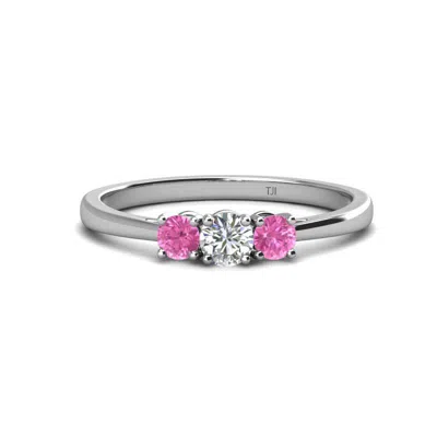 Pre-owned Trijewels Diamond & Pink Sapphire Women 3 Stone Engagement Ring 1/2 Ctw 14k Gold Jp: 34902 In White