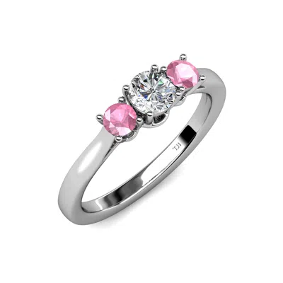 Pre-owned Trijewels Diamond & Pink Tourmaline Women 3 Stone Engagement Ring In 14k Gold Jp:41792