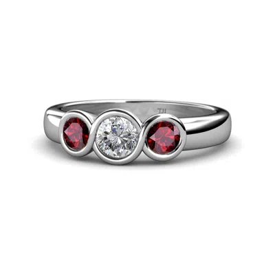 Pre-owned Trijewels Diamond & Ruby Infinity 3 Stone Engagement Ring 1.03 Ctw 14k Gold Jp:108479