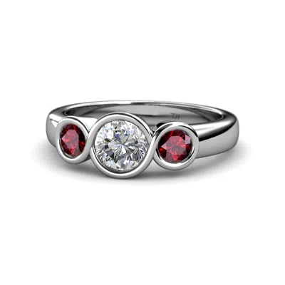 Pre-owned Trijewels Diamond & Ruby Infinity Three Stone Ring 1.53 Ctw In 14k Gold Jp:108807