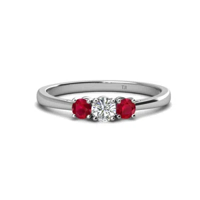 Pre-owned Trijewels Diamond & Ruby Women 3 Stone Engagement Ring 1/2 Ctw In 14k Gold Jp: 34899 In White