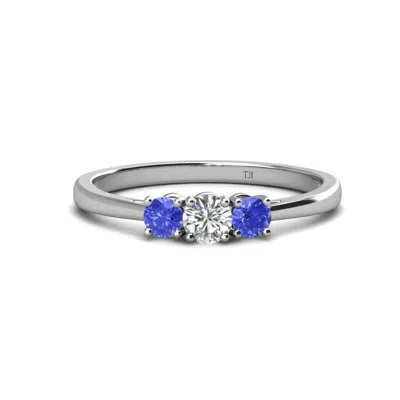 Pre-owned Trijewels Diamond & Tanzanite Women 3 Stone Engagement Ring 1/2 Ctw In 14k Gold Jp: 34911 In White