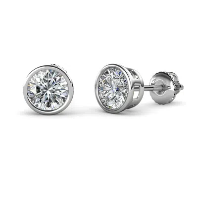 Pre-owned Trijewels Diamond Bezel Set Solitaire Stud Earrings 1.00 Ctw In 14k Gold Jp:66043 In G-h