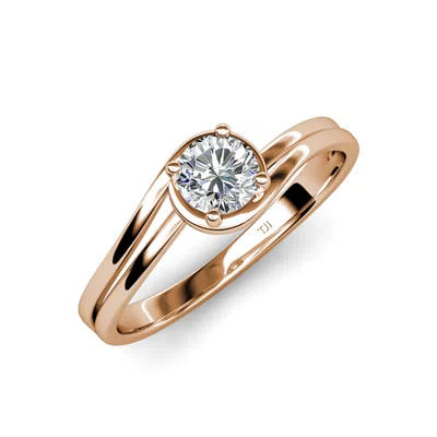 Pre-owned Trijewels Diamond Bypass Womens Solitaire Engagement Ring 0.63 Ct 14k Rose Gold Jp:112847 In G-h