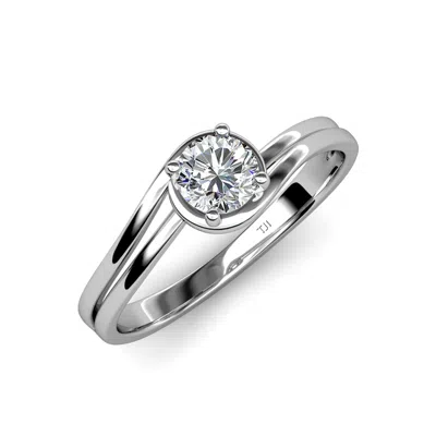 Pre-owned Trijewels Diamond Bypass Womens Solitaire Engagement Ring 0.63 Ct 14k White Gold Jp:112845 In G-h