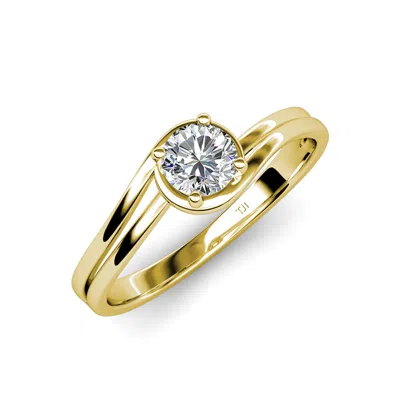 Pre-owned Trijewels Diamond Bypass Womens Solitaire Engagement Ring 0.63ct 14k Yellow Gold Jp:112846 In G-h