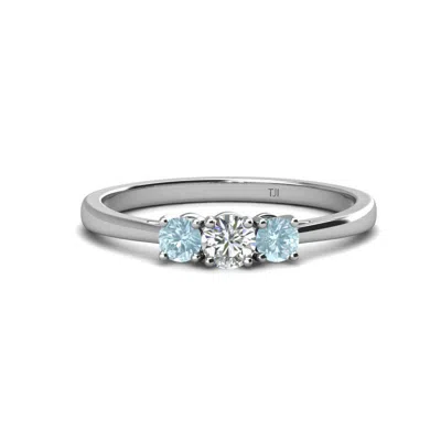 Pre-owned Trijewels Diamond (si2-i1, G-h) & Aquamarine 3 Stone Ring 1/2 Ctw 14k Gold Jp:34944 In White