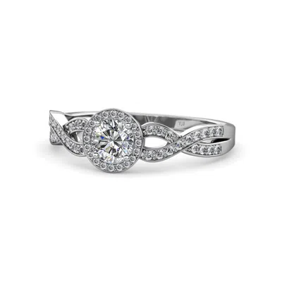 Pre-owned Trijewels Diamond Swirl Halo Engagement Ring 1.01 Cttw In 14k White Gold Jp:67954